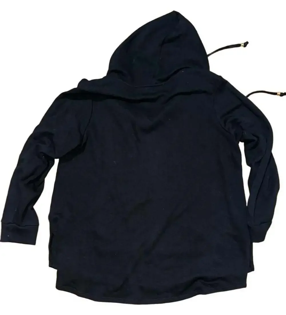 Michael Kors Women's Black V-Neck Long Sleeve Hooded Sweatshirt Size 2XL